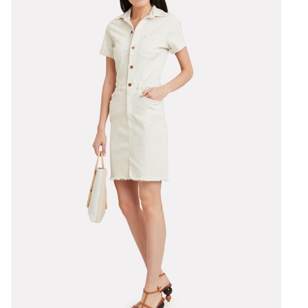 NEW NSF ivory white denim stretch Della mini dress small